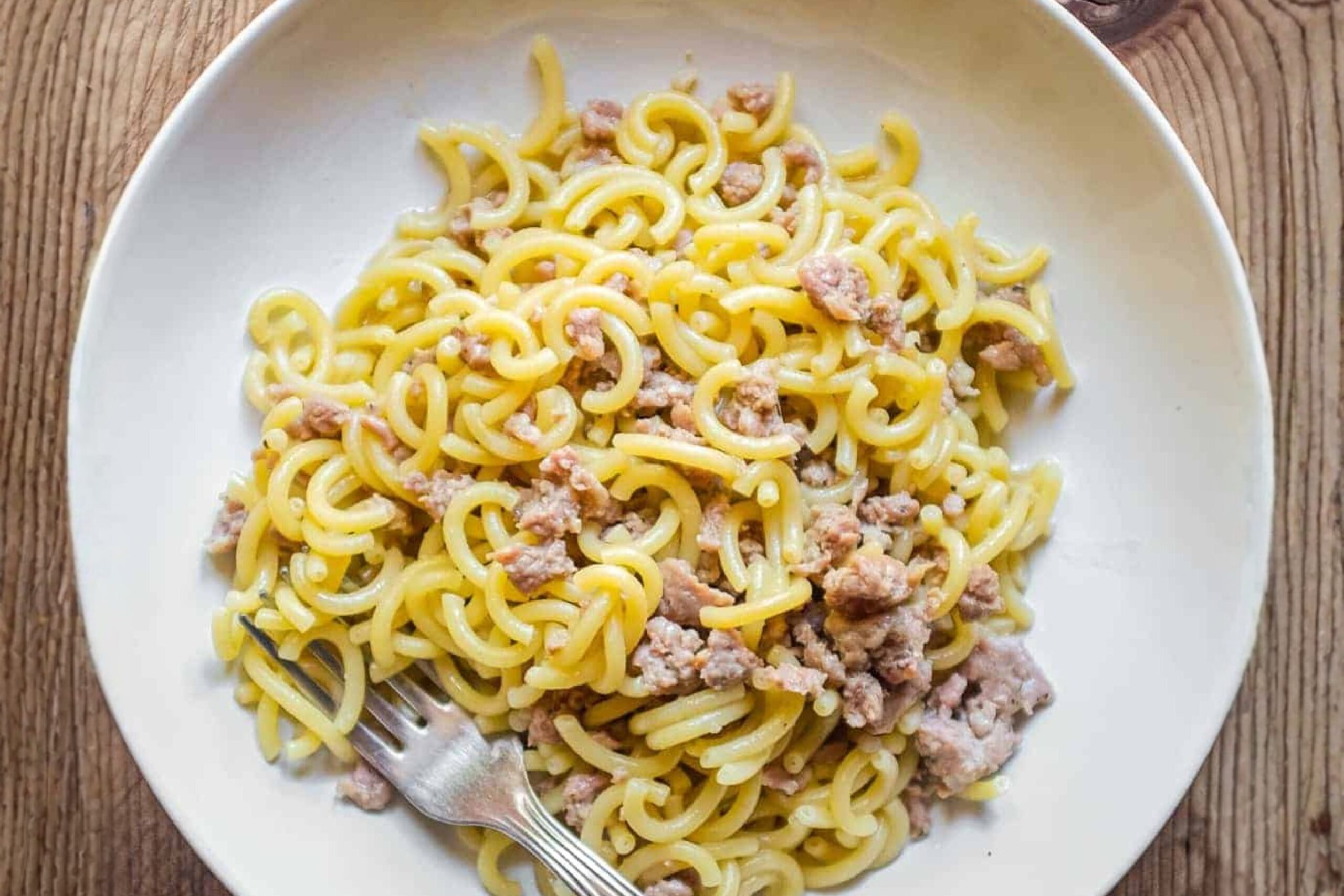 gramigna with cream and sausage